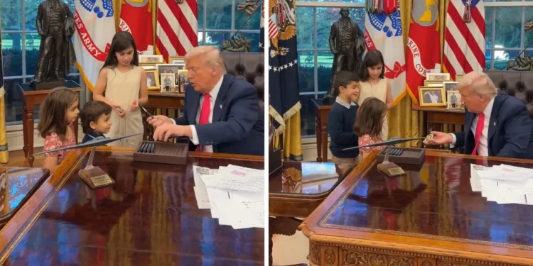 Oval ofisdə xoş anlar - Tramp uşaqlarla zarafatlaşıb, onlara hədiyyələr paylayıb