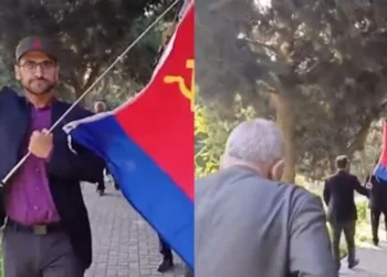 Parkda SSRİ bayrağı qaldırdılar: çağırış edildi – ŞOK GÖRÜNTÜLƏR