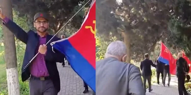 Parkda SSRİ bayrağı qaldırdılar: çağırış edildi - ŞOK GÖRÜNTÜLƏR